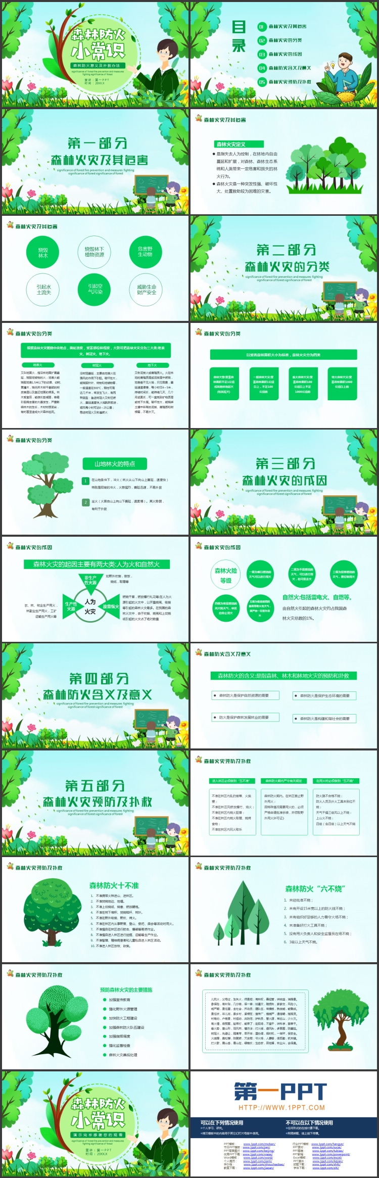 图片[2]-绿色清新卡通风格的森林防火小常识PPT模板下载-第一PPT