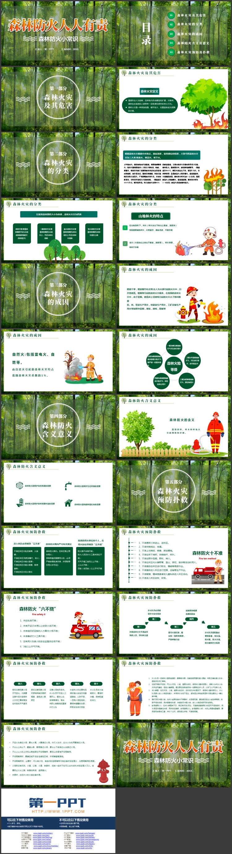 图片[2]-绿色“森林防火人人有责”森林防火小常识PPT模板下载-第一PPT
