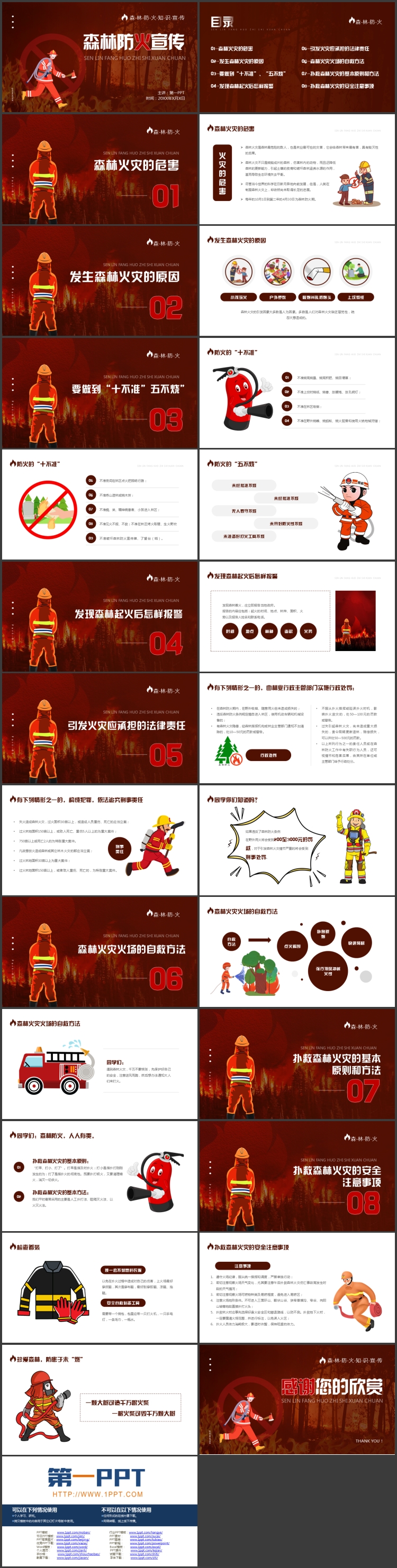 图片[2]-红色卡通消防员背景的森林防火知识宣传PPT模板下载-第一PPT