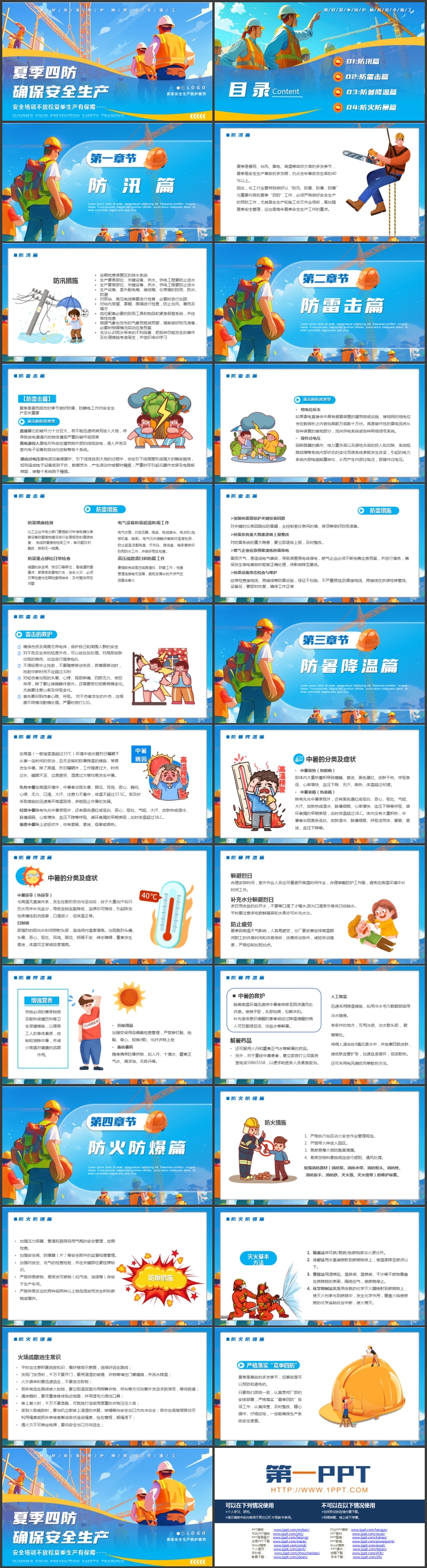 图片[2]-蓝色插画风“夏季四防”确保安全生产培训PPT模板下载-第一PPT