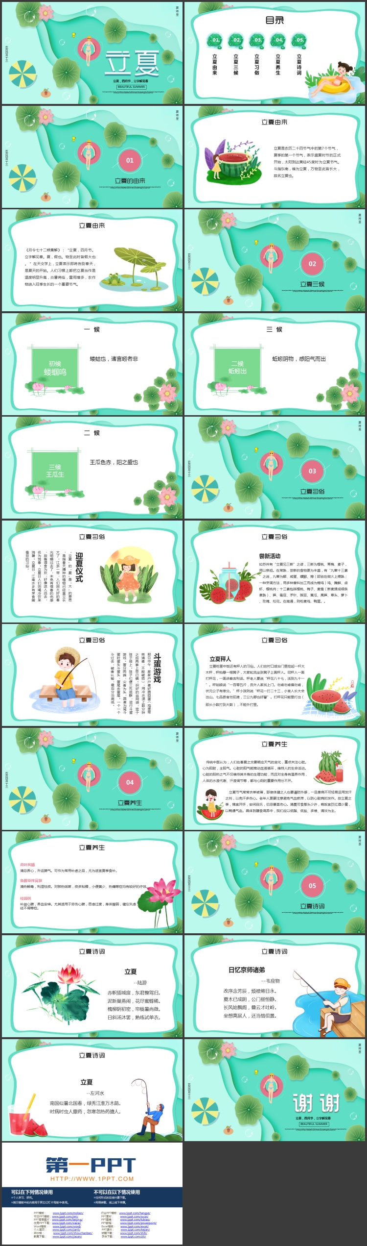图片[2]-绿色清新卡通风格的立夏节气介绍PPT模板-第一PPT