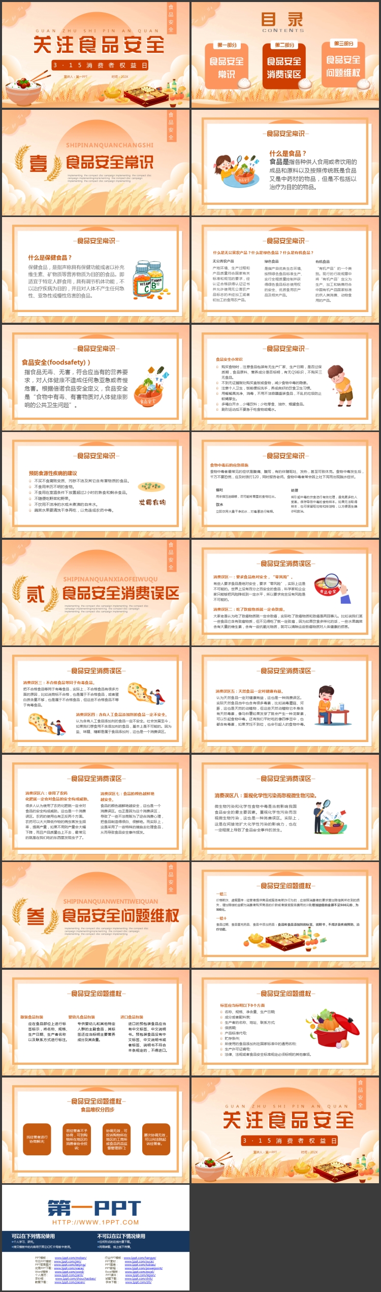 图片[2]-橙色卡通风格的关注食品安全315消费者权益日PPT模板下载-第一PPT