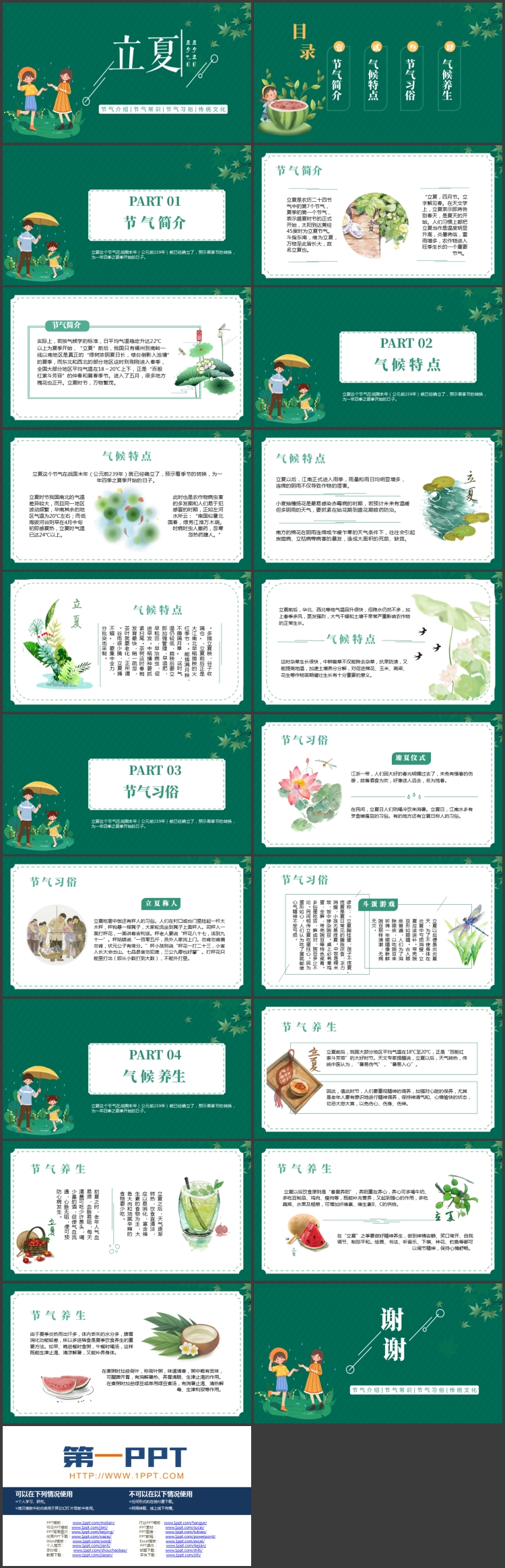 图片[2]-绿色卡通女孩背景的立夏节气习俗介绍PPT模板-第一PPT