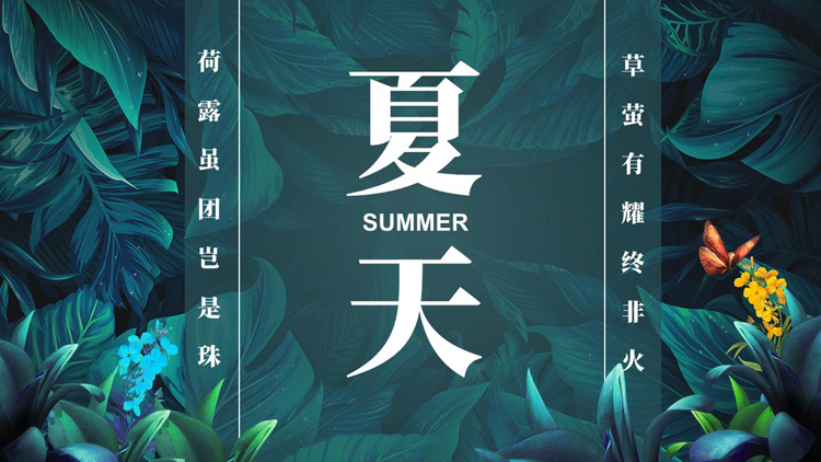 图片[1]-精美水彩花草绿叶背景的夏天主题商务汇报PPT模板-第一PPT