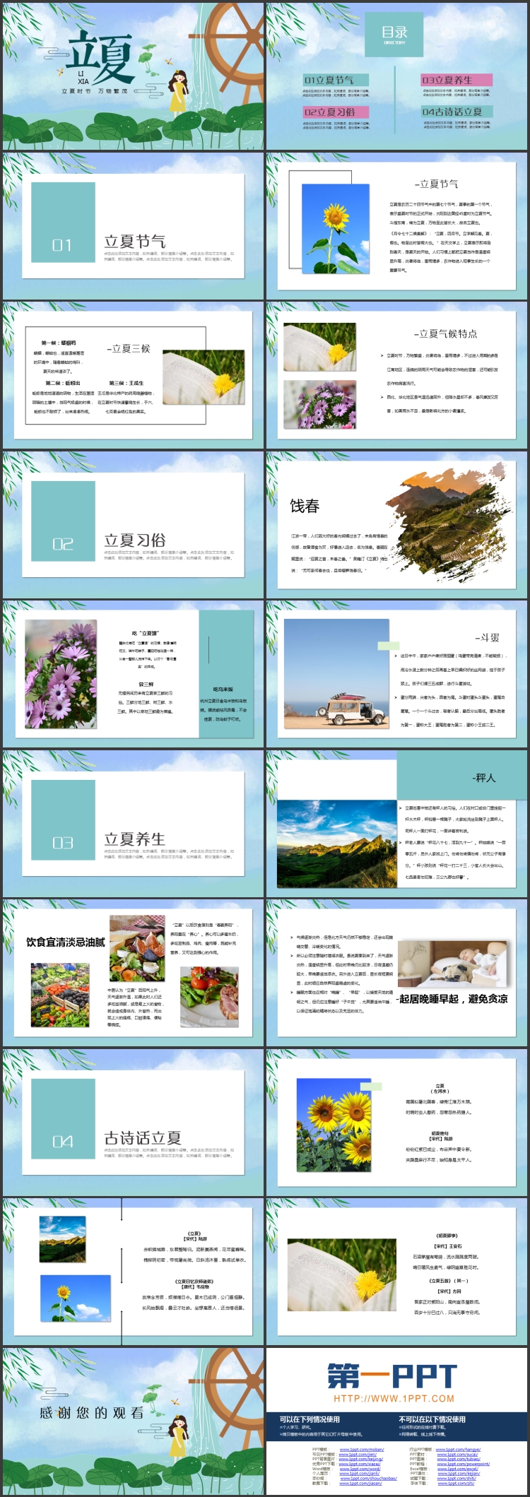 图片[2]-清新卡通荷叶背景的立夏节气介绍PPT模板-第一PPT