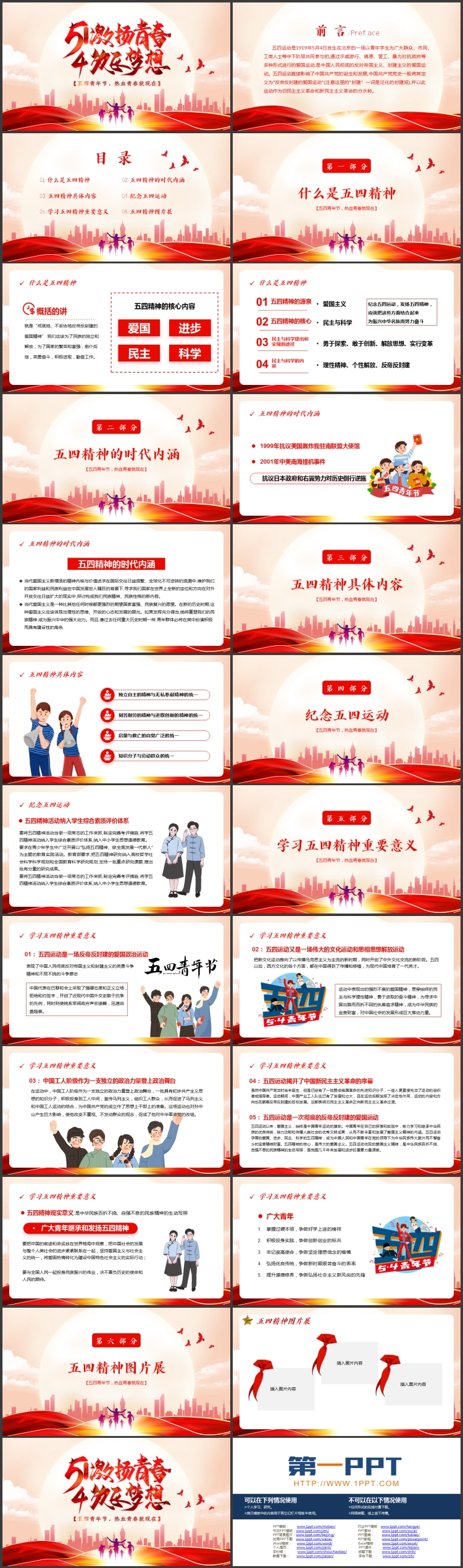 图片[2]-红色城市剪影背景的“激扬青春放飞梦想”五四青年节PPT模板-第一PPT