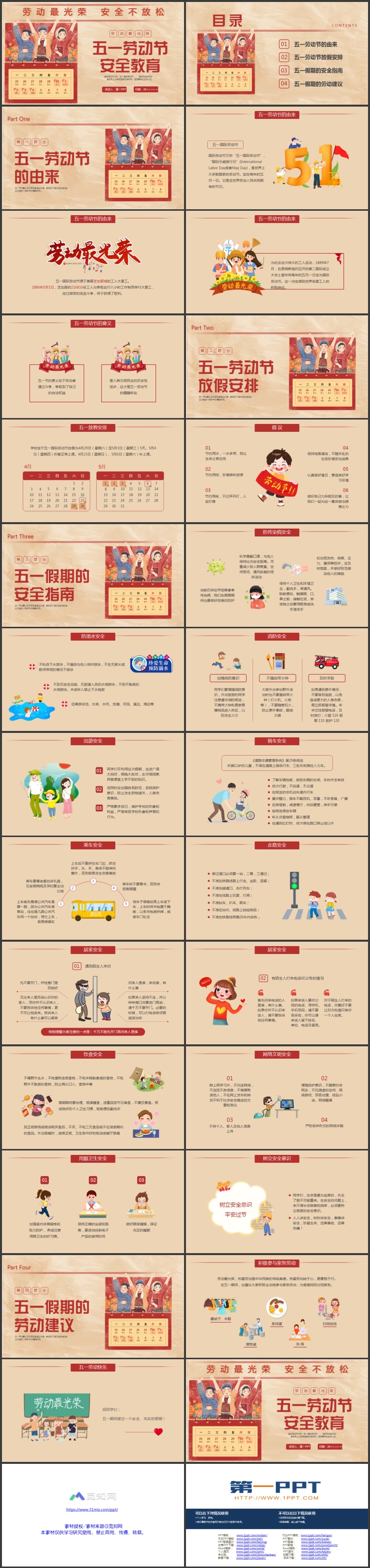 图片[2]-红色复古风五一劳动节安全教育PPT模板-第一PPT