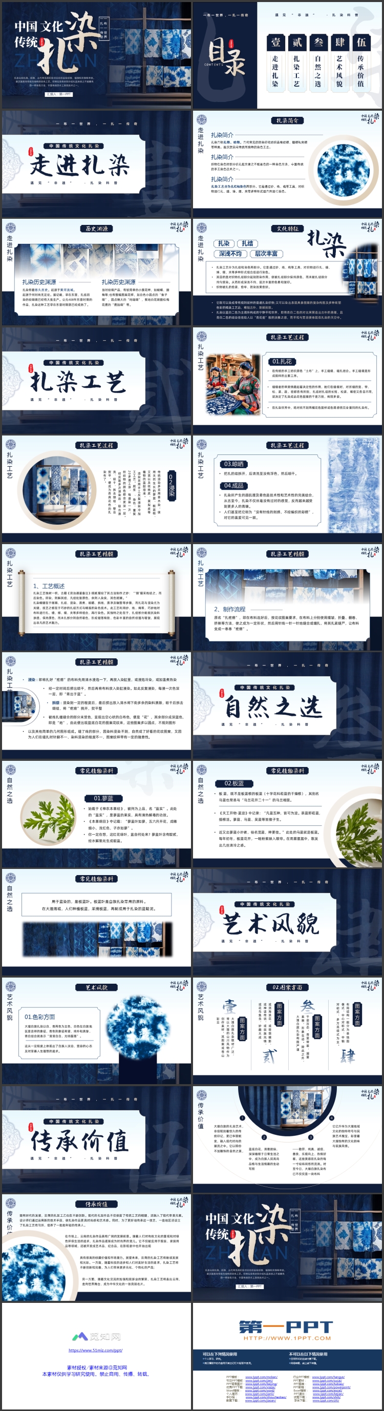 图片[2]-蓝色精美布匹背景的中国传统文化“扎染”介绍PPT模板-第一PPT
