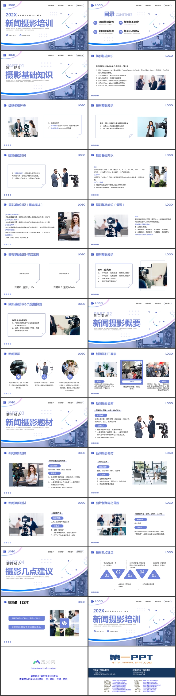 图片[2]-蓝色相机背景的新闻摄影培训PPT模板-第一PPT