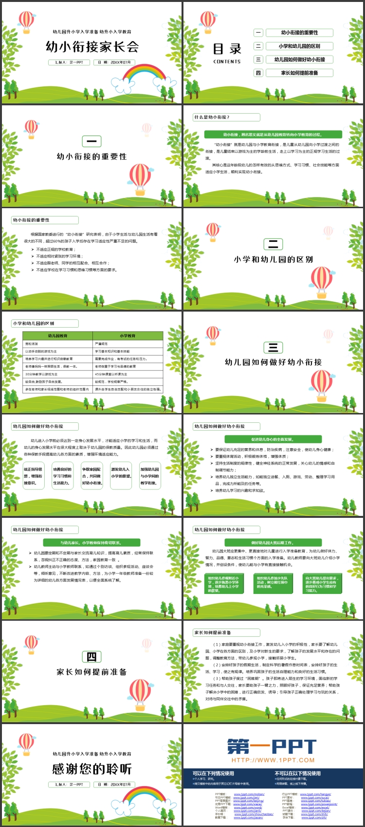 图片[2]-绿色清新卡通风格的幼小衔接家长会PPT模板下载-第一PPT