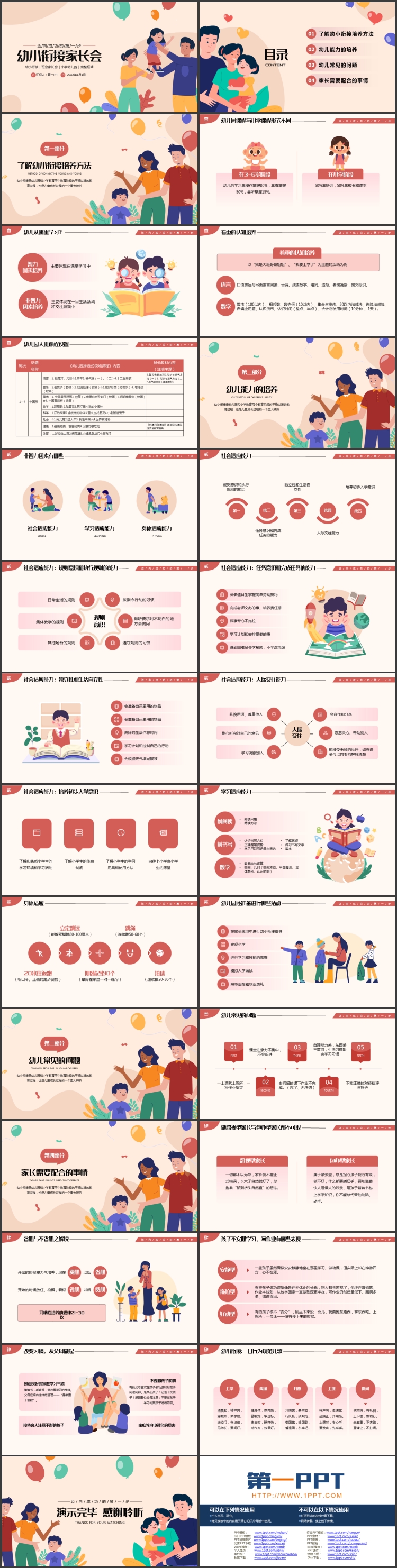 图片[2]-彩色卡通一家人背景的幼小衔接家长会PPT模板下载-第一PPT