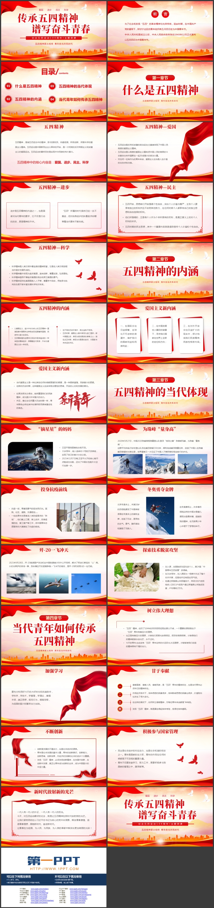 图片[2]-红色城市剪影背景的“传承五四精神谱写奋斗青春”主题团课PPT模板-第一PPT
