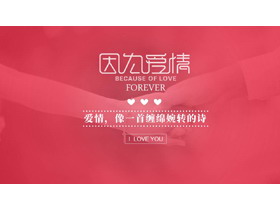 红色情侣牵手背景的“因为爱情”爱情相册PPT模板-第一PPT