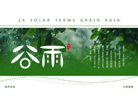 清新绿叶背景的谷雨节气介绍PPT模板-第一PPT