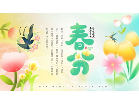 彩色弥散风卡通花卉背景的春分节气介绍PPT模板-第一PPT