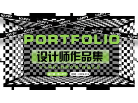 黑白抽象空间背景的设计师作品集PPT模板-第一PPT