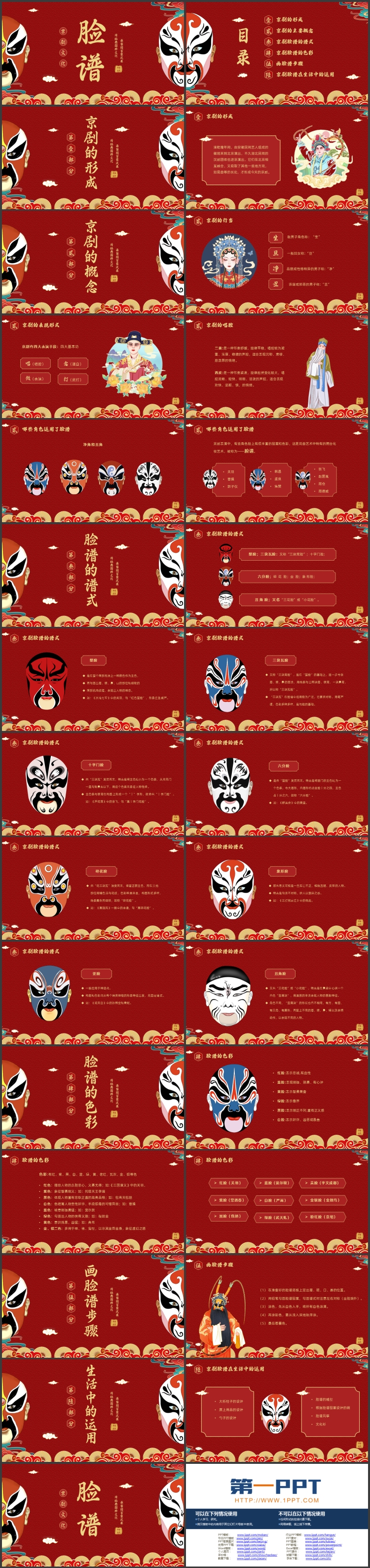 图片[2]-红色古典戏曲脸谱背景的京剧文化介绍PPT模板-第一PPT