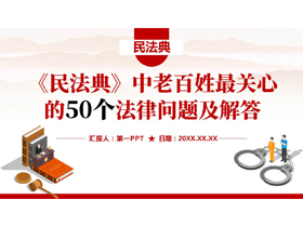 红色《民法典》中老百姓最关心的50个法律问题及解答PPT模板-第一PPT