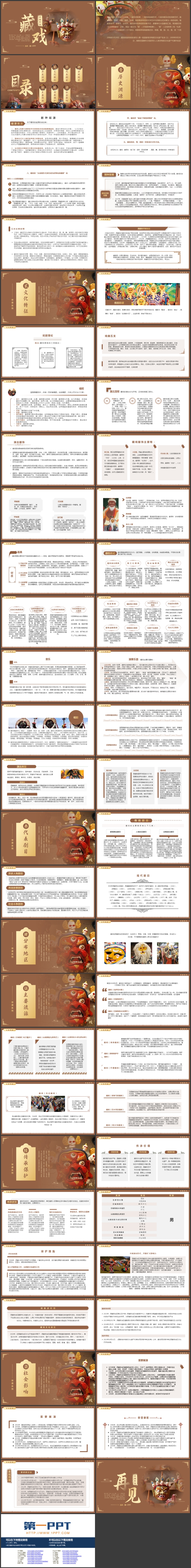 图片[2]-褐色戏曲面具背景的藏戏非遗文化介绍PPT模板-第一PPT