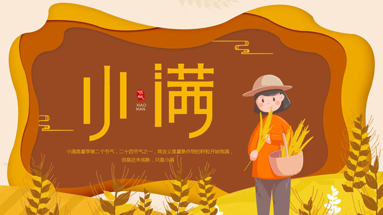 图片[1]-褐色卡通女孩背景的小满节气介绍PPT模板-第一PPT