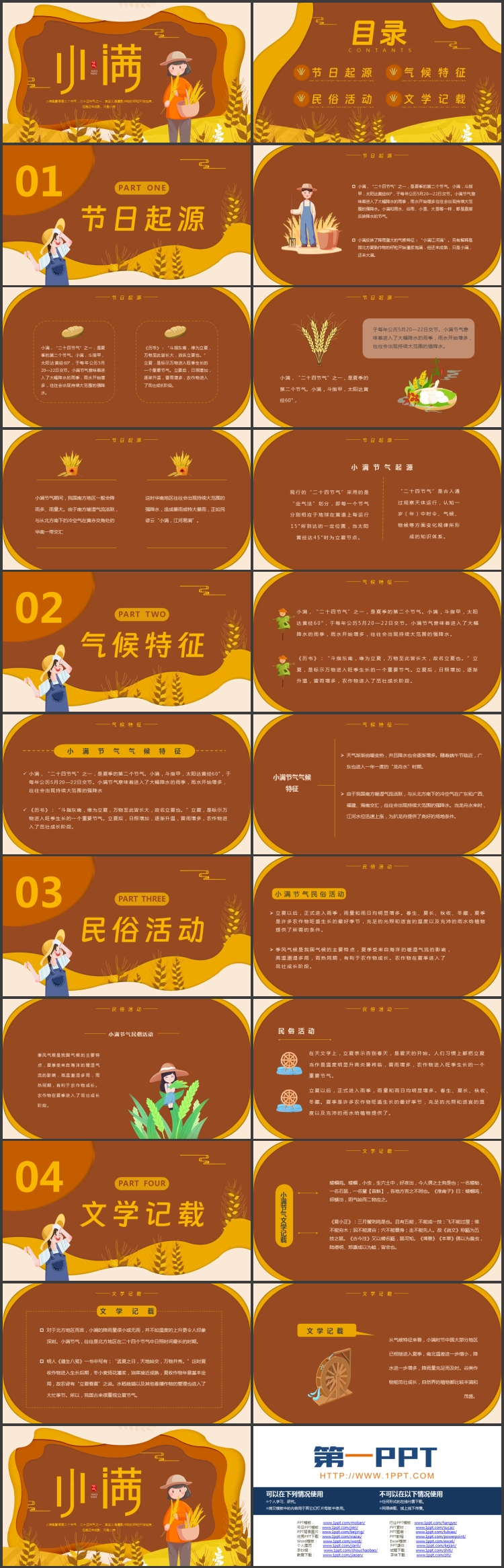 图片[2]-褐色卡通女孩背景的小满节气介绍PPT模板-第一PPT