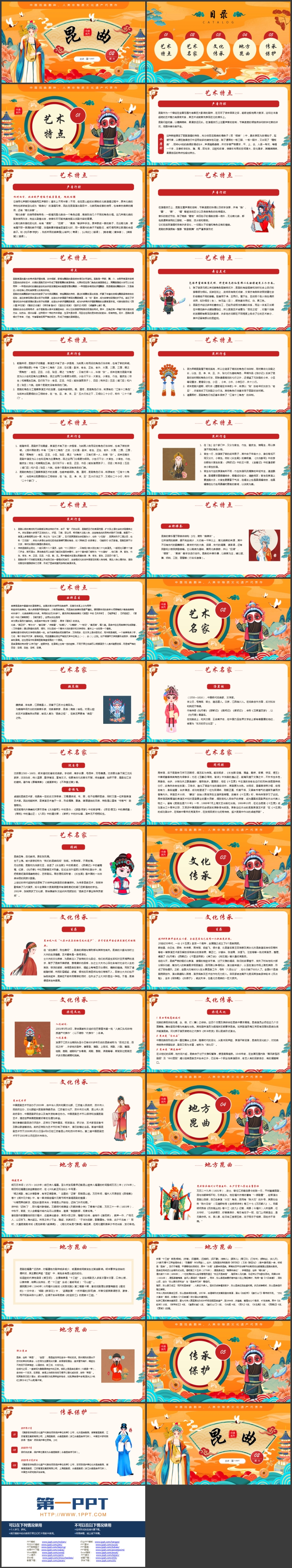 图片[2]-橙色国潮戏曲女孩背景的昆曲介绍PPT模板-第一PPT
