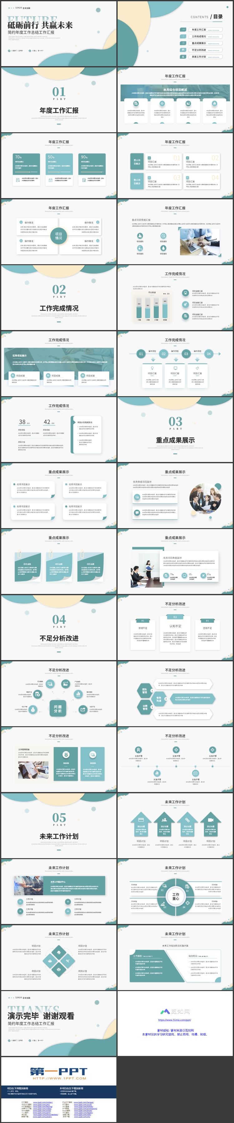 图片[2]-青色简约曲线背景的“砥砺前行共赢未来”年度工作总结汇报PPT模板-第一PPT